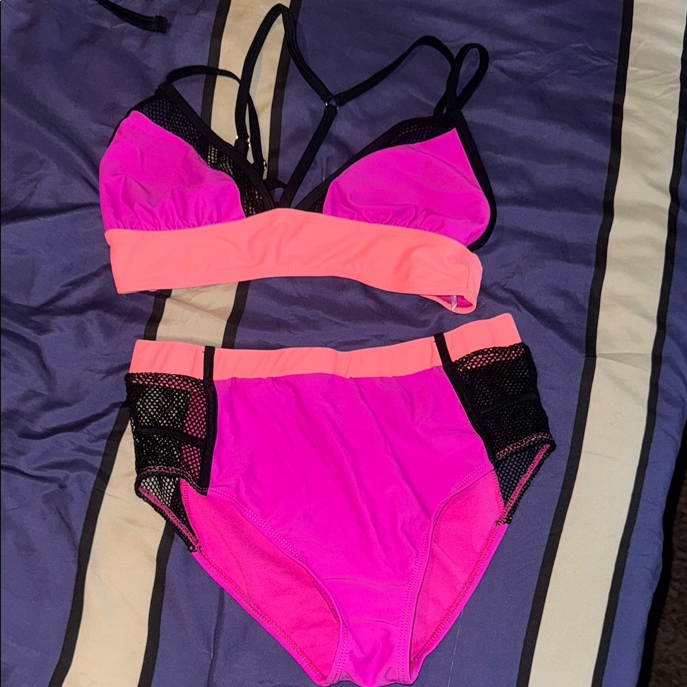 Pink and Black Bikini Set